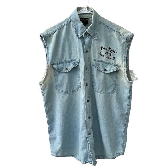 THE AMERICAN BW RALLY BIKE WEEK denim sleeveless shirt size M made in USA - Picture 8 of 13